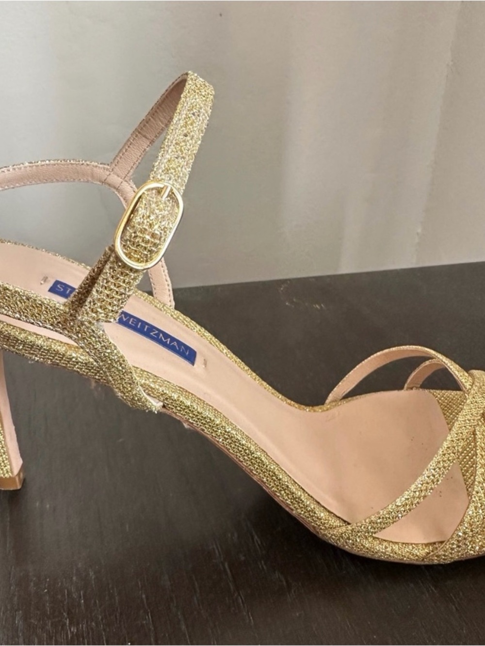 Stuart Weitzman Gold Glitter Strappy Heels